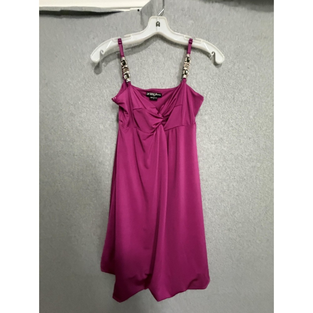 Guess Jeans Dress Womens S Pink Satin Bubble Hem Rhinestone Strap Mini Party